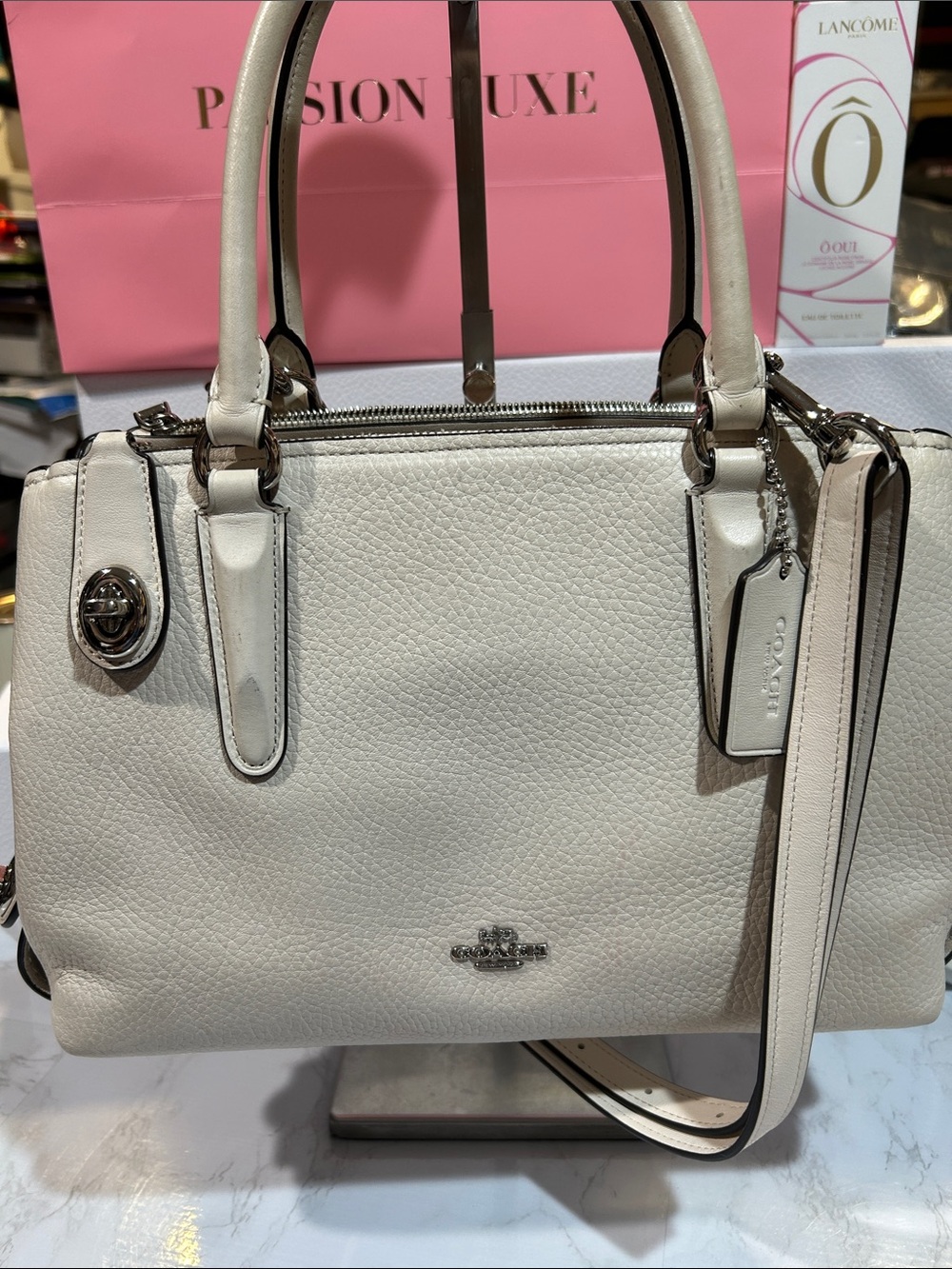 Coach Cream Brooklyn two way satchel crossbody bag with Removable Strap